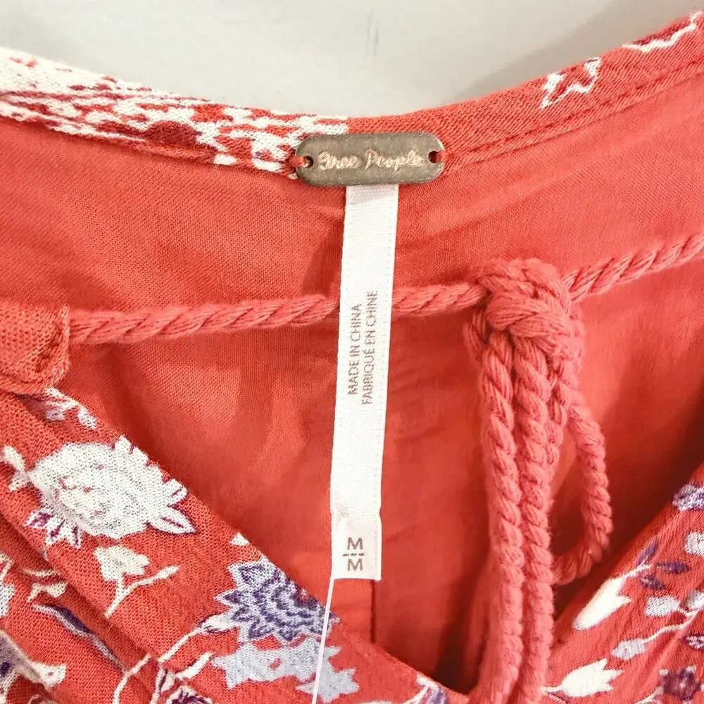 Free People Lucky Loosey Mini Dress Blood Orange Combo Boho Size Medium ZZ12 NEW